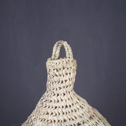 Palm and raffia pendant light, Rattan ceiling light, Natural lighting