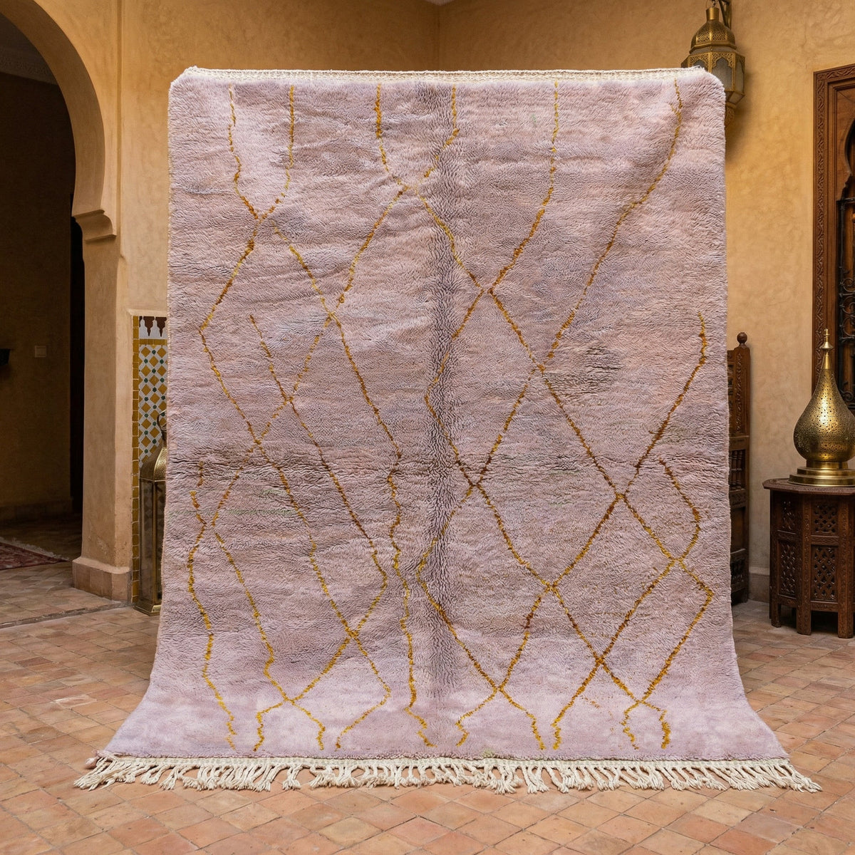 Lavender Irregular Golden Lattice Custom Moroccan Rug - Africancreates