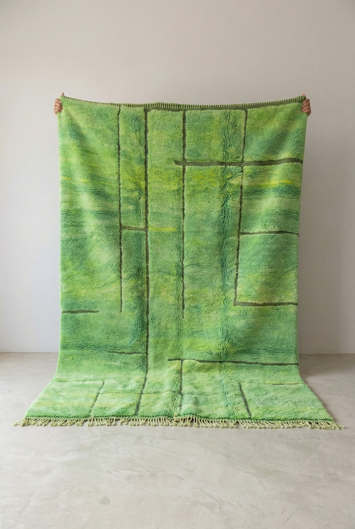 Lime Green Irregular Cut Grid Custom Moroccan Rug - Africancreates