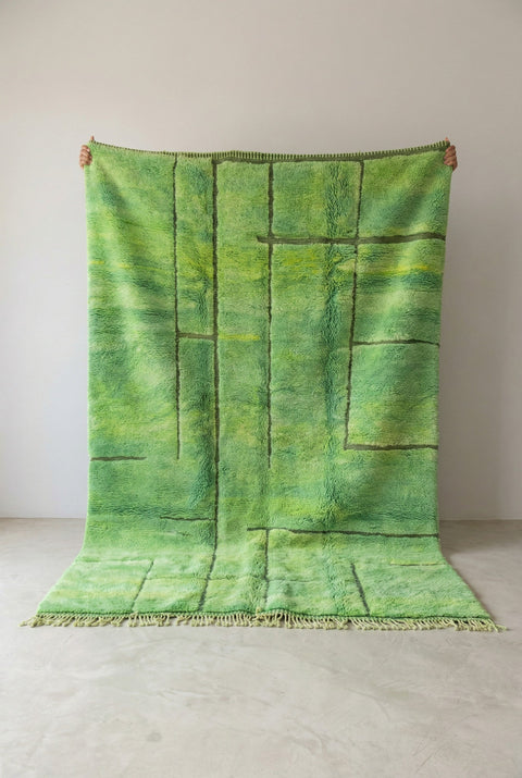 Lime Green Irregular Cut Grid Custom Moroccan Rug - Africancreates