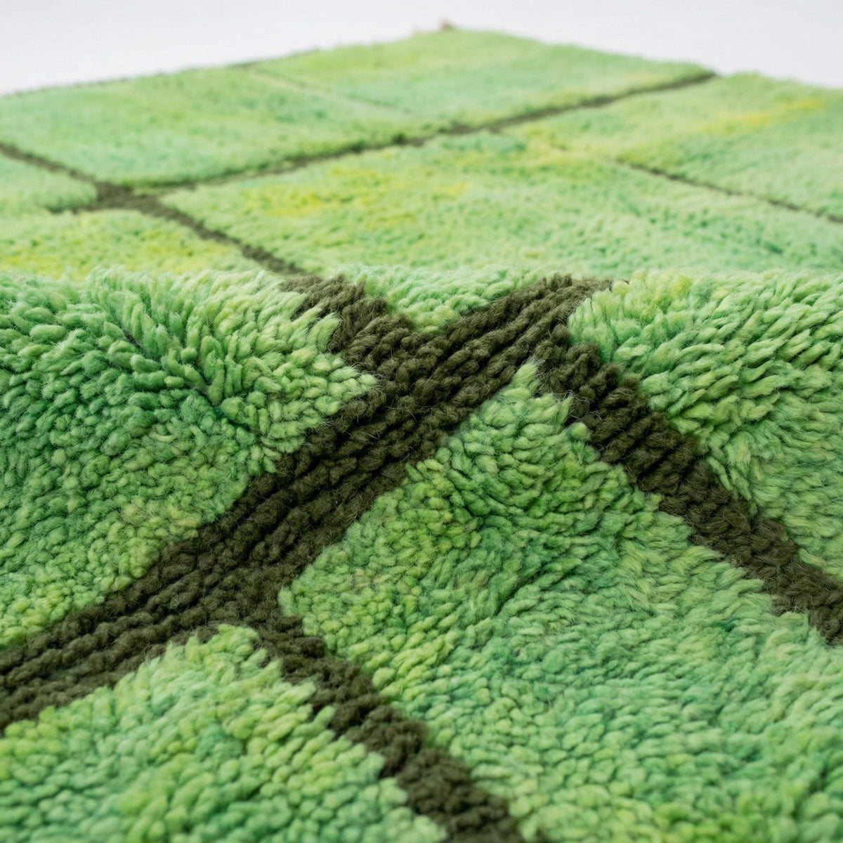 Lime Green Irregular Cut Grid Custom Moroccan Rug - Africancreates