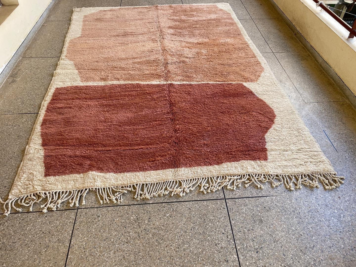 Front view showcasing the geometric pattern and fringe of the Moroccan Mrirt rug.