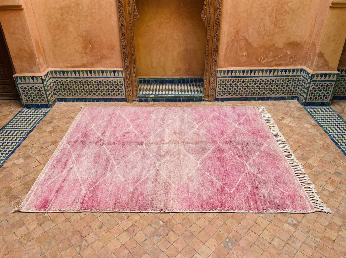 Magenta & Cream Thin Crossing Diamonds Custom Moroccan Rug - Africancreates