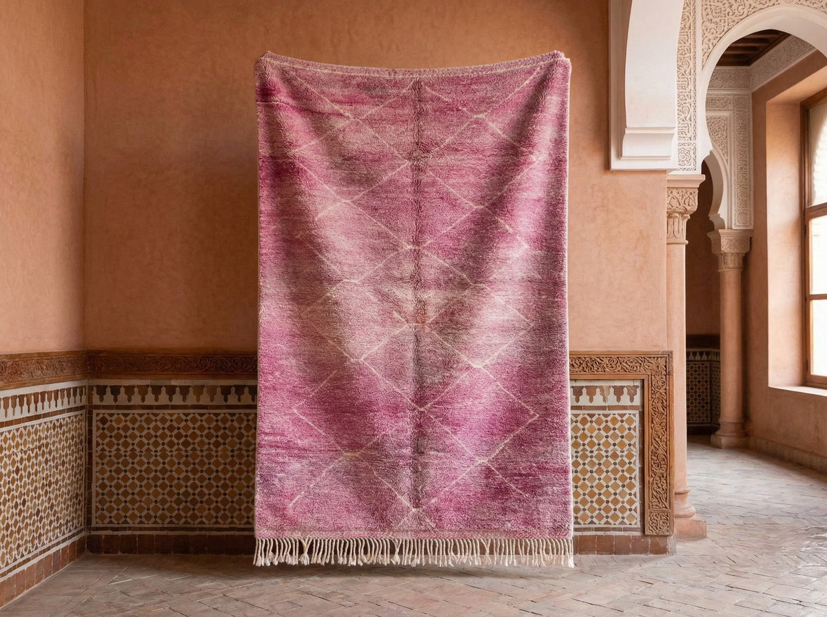 Magenta & Cream Thin Crossing Diamonds Custom Moroccan Rug - Africancreates