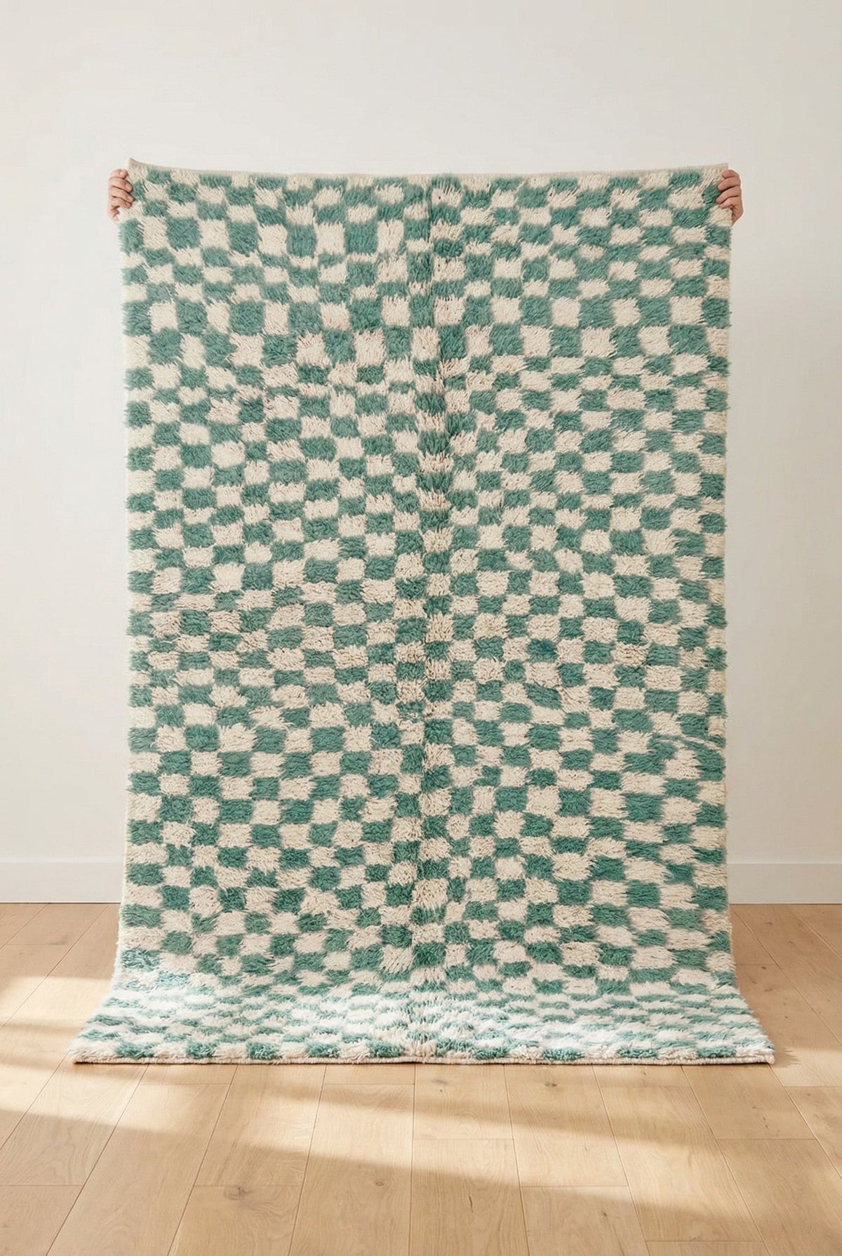 Mint & Cream Small Checkerboard Custom Moroccan Rug - Africancreates