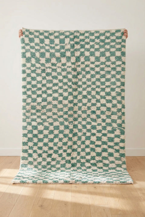 Mint & Cream Small Checkerboard Custom Moroccan Rug - Africancreates