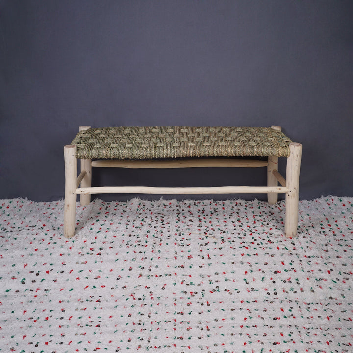 Moroccan bench in solid wood and natural weaving - Africancreates
