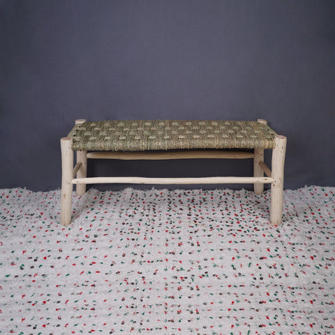 Moroccan bench in solid wood and natural weaving - Africancreates