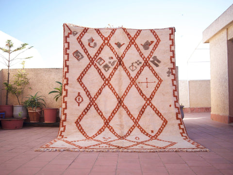 Moroccan Beniourain Rug 6.5 ft X 9.5 ft - Beni Rug White and Brown carpet - Living Room Rug - Bohemian Berber Rug - Handmade Wool Rug - Africancreates