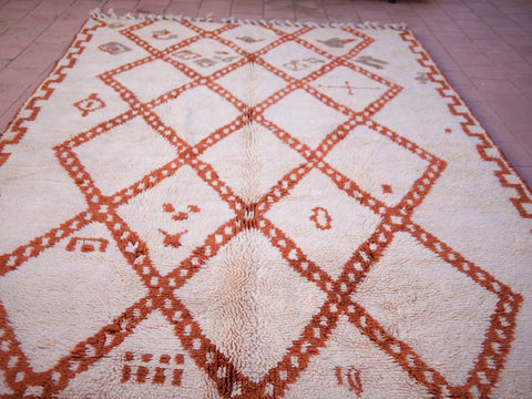 Moroccan Beniourain Rug 6.5 ft X 9.5 ft - Beni Rug White and Brown carpet - Living Room Rug - Bohemian Berber Rug - Handmade Wool Rug - Africancreates