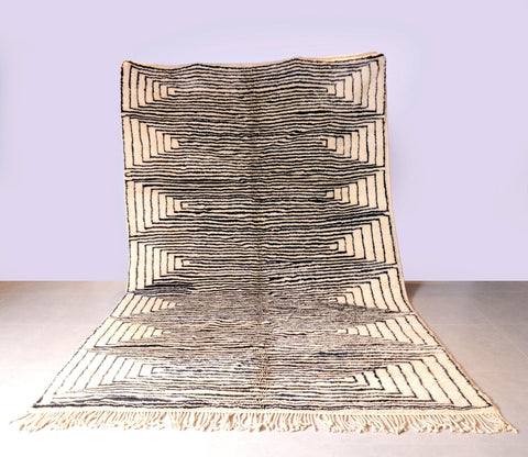 Moroccan Berber Genuine Lamb black Wool Rug 7.2 ft x 11.5 ft ,Ethnic handwoven Rug, Exclusive Natural Artwork Tuareg white Sofa Carpet - Africancreates