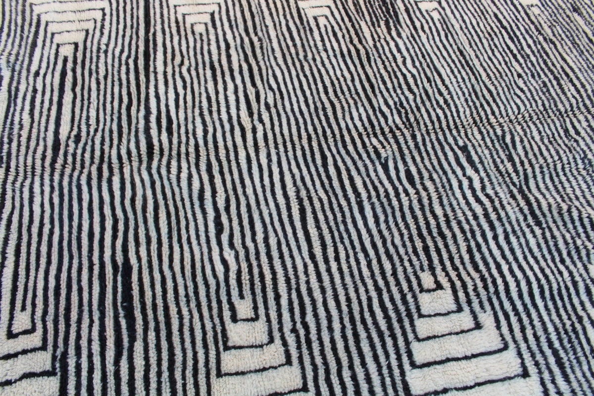 Moroccan Berber Genuine Lamb black Wool Rug 7.2 ft x 11.5 ft ,Ethnic handwoven Rug, Exclusive Natural Artwork Tuareg white Sofa Carpet - Africancreates