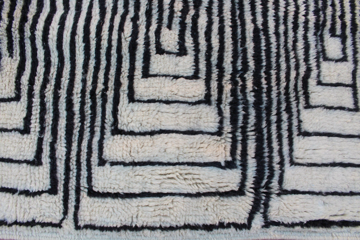 Moroccan Berber Genuine Lamb black Wool Rug 7.2 ft x 11.5 ft ,Ethnic handwoven Rug, Exclusive Natural Artwork Tuareg white Sofa Carpet - Africancreates