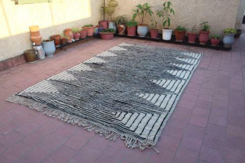 Moroccan Berber Genuine Lamb black Wool Rug 7.2 ft x 11.5 ft ,Ethnic handwoven Rug, Exclusive Natural Artwork Tuareg white Sofa Carpet - Africancreates