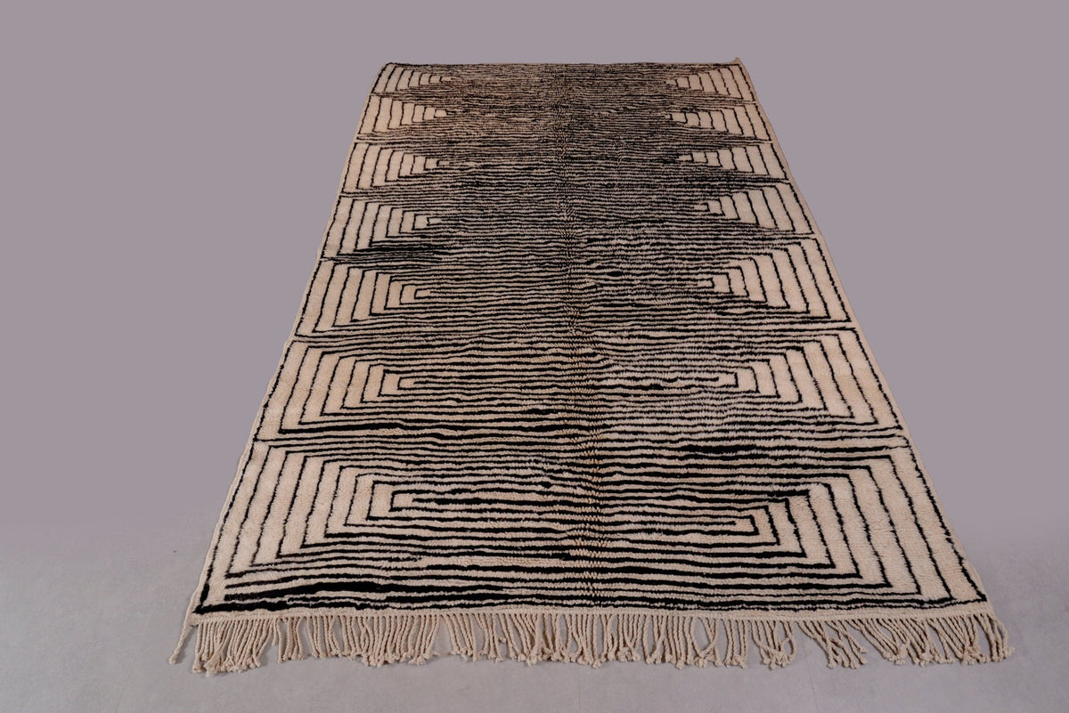 Moroccan Berber Genuine Lamb black Wool Rug 7.2 ft x 11.5 ft ,Ethnic handwoven Rug, Exclusive Natural Artwork Tuareg white Sofa Carpet - Africancreates