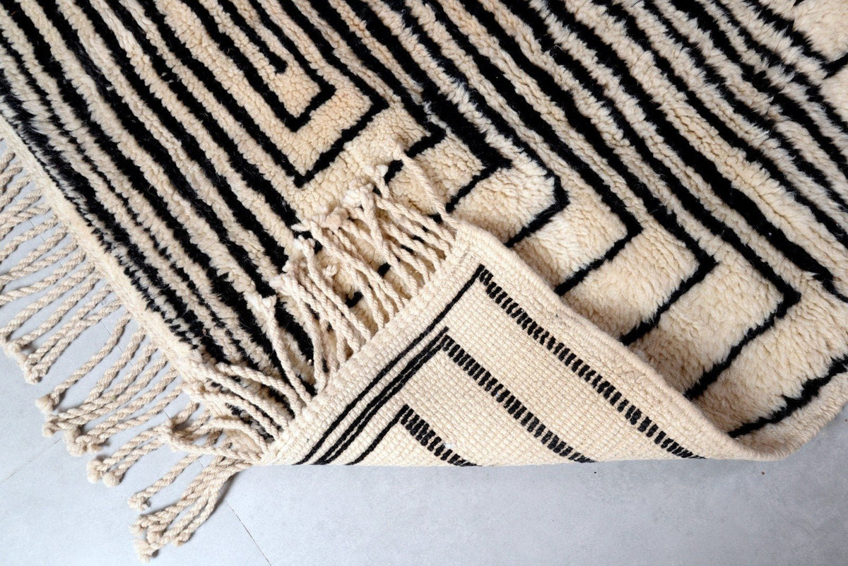 Moroccan Berber Genuine Lamb black Wool Rug 7.2 ft x 11.5 ft ,Ethnic handwoven Rug, Exclusive Natural Artwork Tuareg white Sofa Carpet - Africancreates