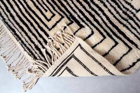 Moroccan Berber Genuine Lamb black Wool Rug 7.2 ft x 11.5 ft ,Ethnic handwoven Rug, Exclusive Natural Artwork Tuareg white Sofa Carpet - Africancreates
