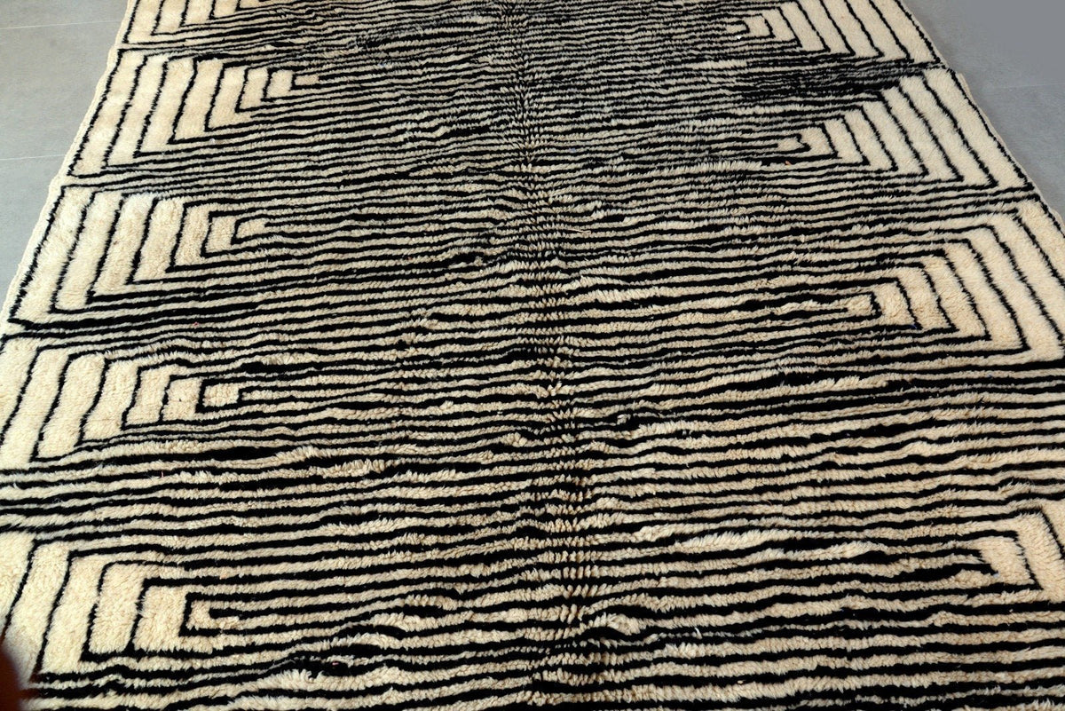 Moroccan Berber Genuine Lamb black Wool Rug 7.2 ft x 11.5 ft ,Ethnic handwoven Rug, Exclusive Natural Artwork Tuareg white Sofa Carpet - Africancreates