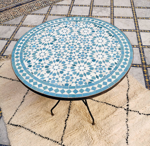 Moroccan mosaic Sky Blue table | Bistro table | Arabic Table | Tea table | chocolate Oriental table |moroccan table design - Africancreates