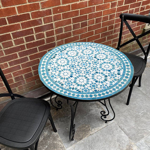 Moroccan mosaic Sky Blue table | Bistro table | Arabic Table | Tea table | chocolate Oriental table |moroccan table design - Africancreates