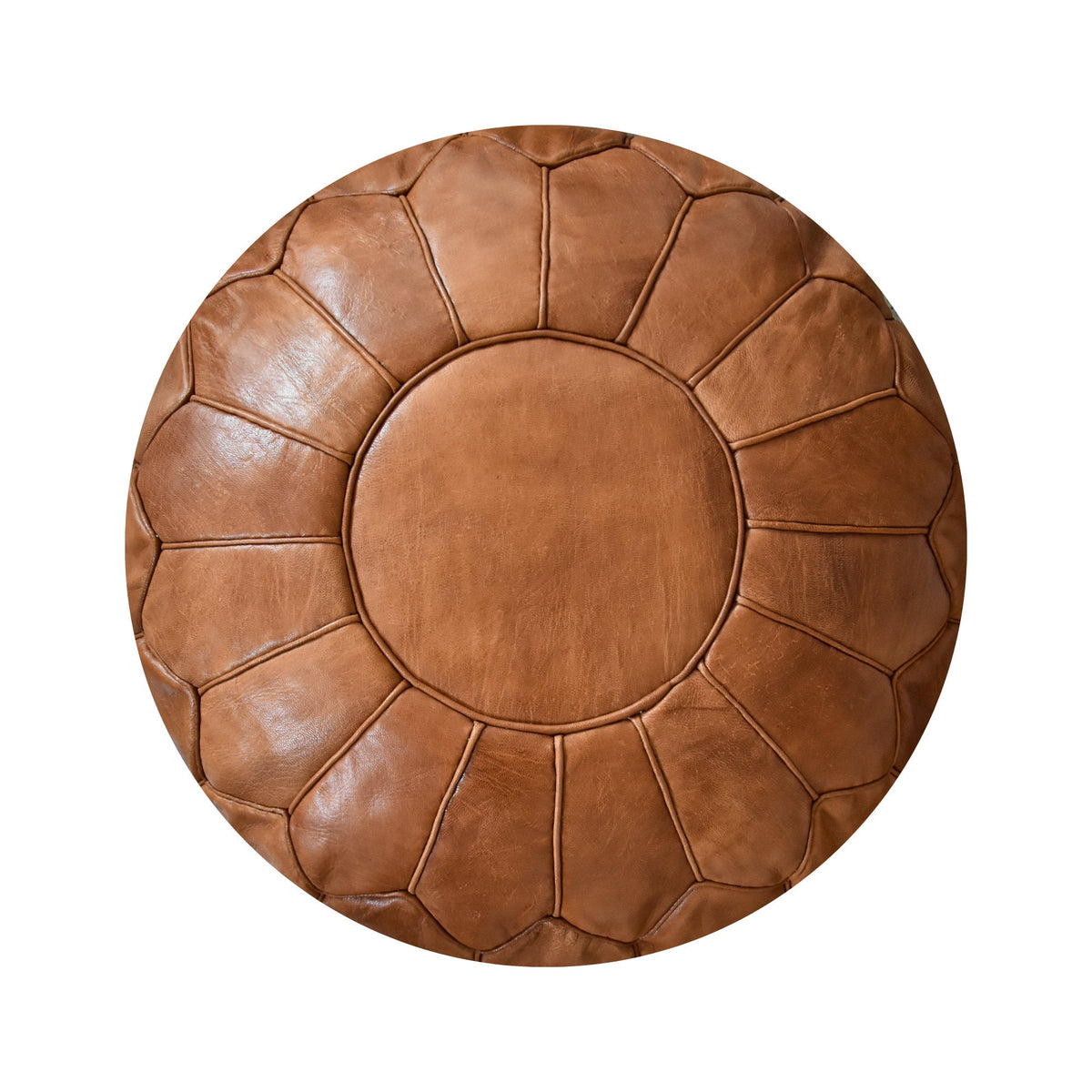 Moroccan round leather pouf, handmade leather stool, authentic seat cushion, living room pouf, yoga cushion, camel brown pouf - Africancreates
