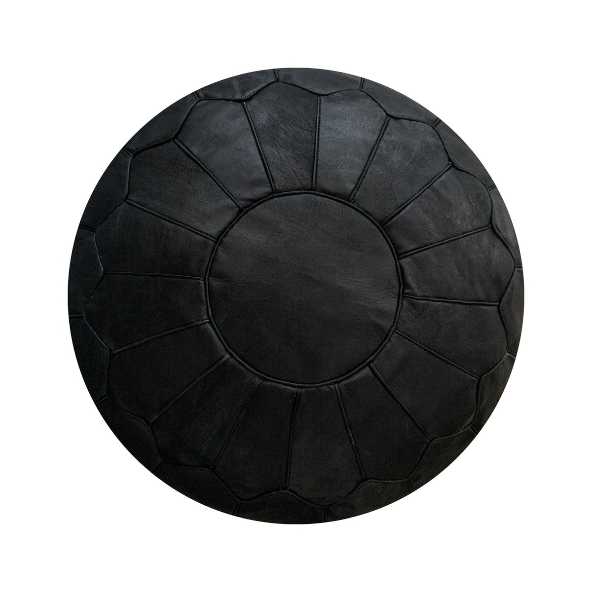 Moroccan round leather pouf, handmade leather stool, authentic seat cushion, living room pouf, yoga cushion, coal blackpouf - Africancreates