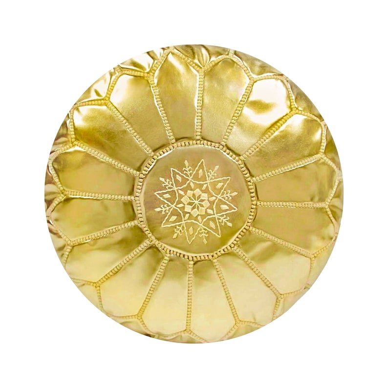 Moroccan round leather pouf, handmade leather stool, authentic seat cushion, living room pouf, yoga cushion, golden pouf - Africancreates
