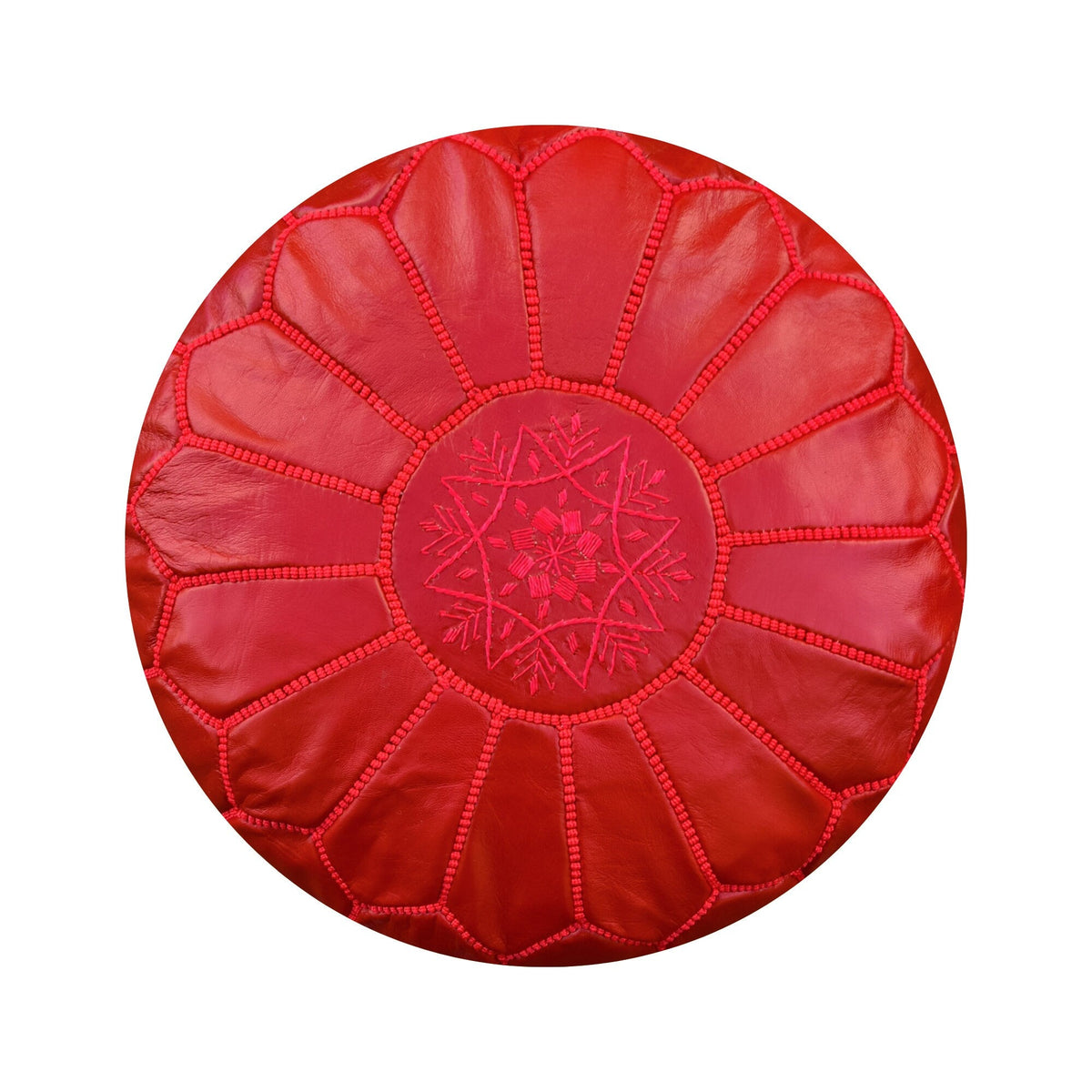 Moroccan round leather pouf, handmade leather stool, authentic seat cushion, living room pouf, yoga cushion,handmade red fes pouf - Africancreates