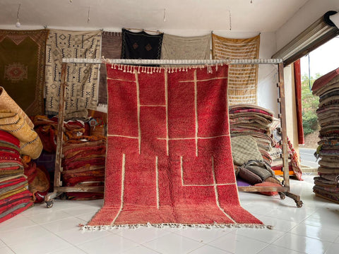 Moroccan Rug – Beni Ourain Rugs - Handmade rug - Red rug – 6.3x9.6 Feet Carpet - living room rug - oriental Rug - Africancreates
