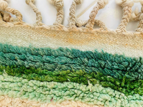 Close-up detail showcasing the layered texture of a yellow Moroccan rug.