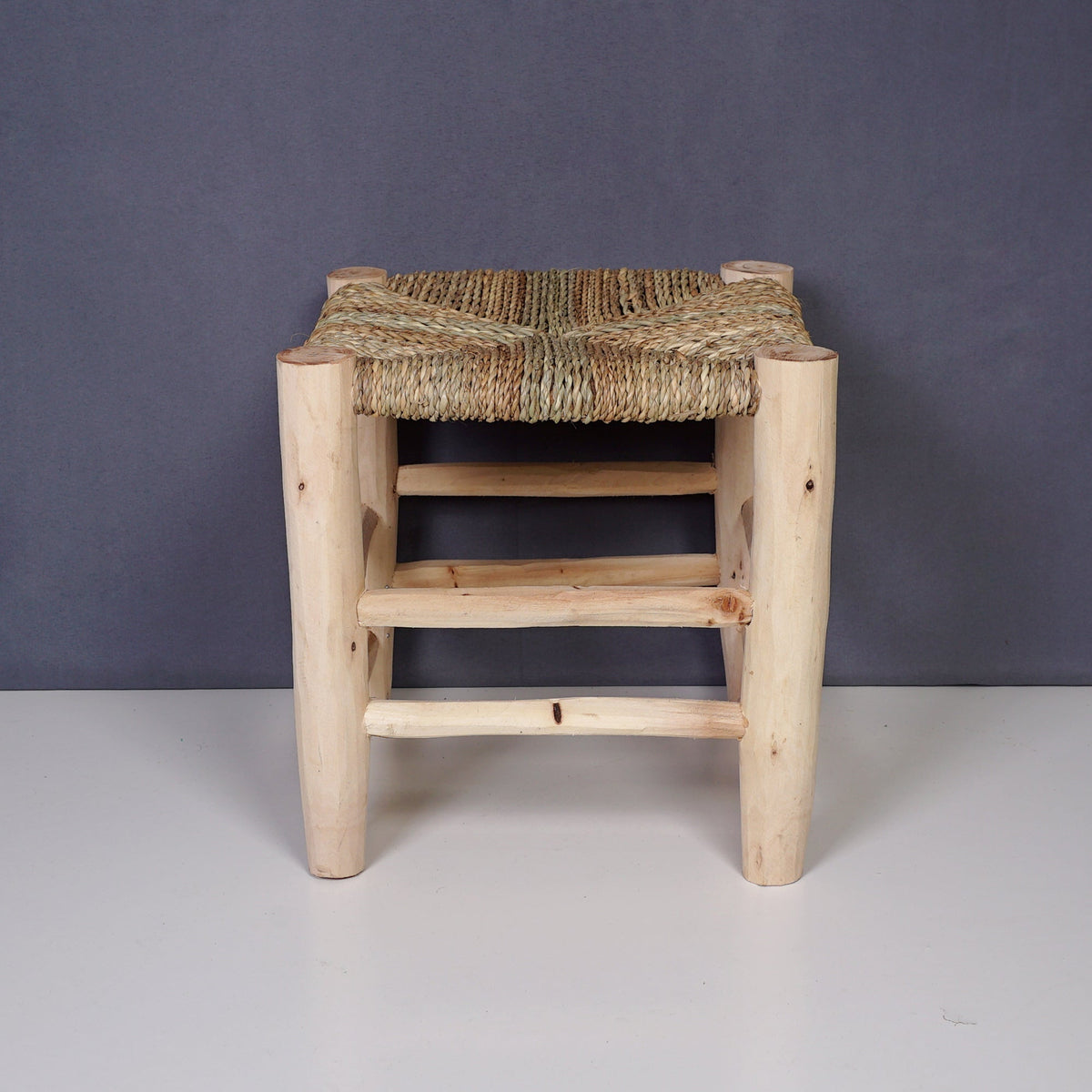 Moroccan wooden and braided stool - Africancreates