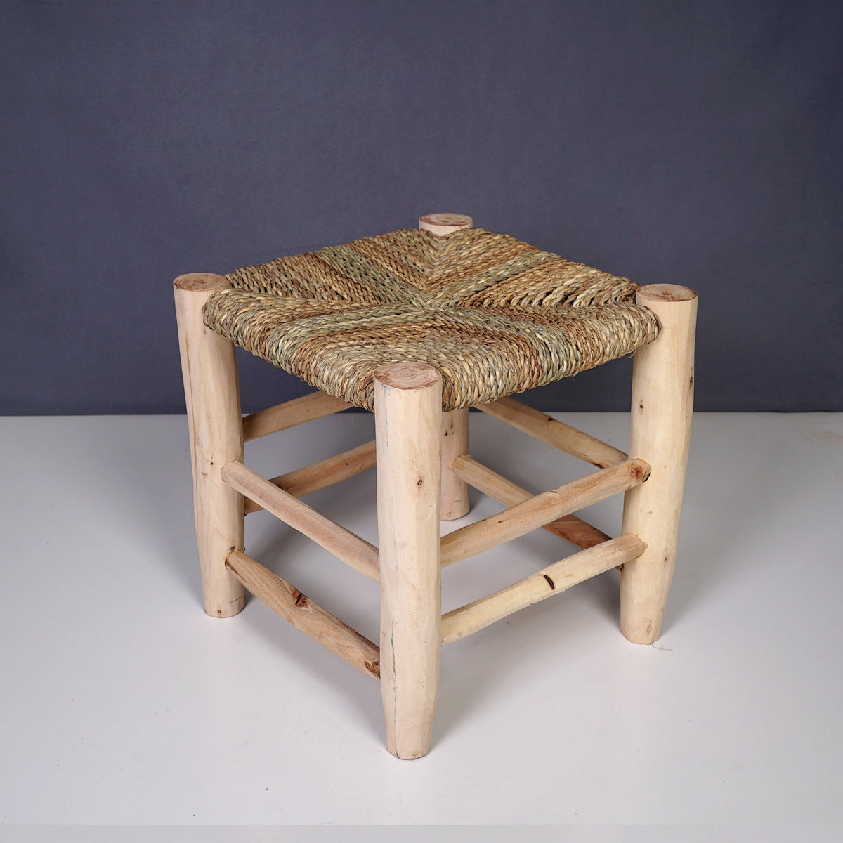 Moroccan wooden and braided stool - Africancreates
