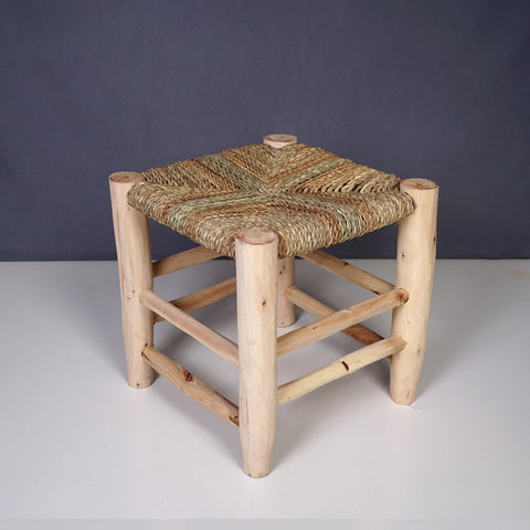 Moroccan wooden and braided stool - Africancreates