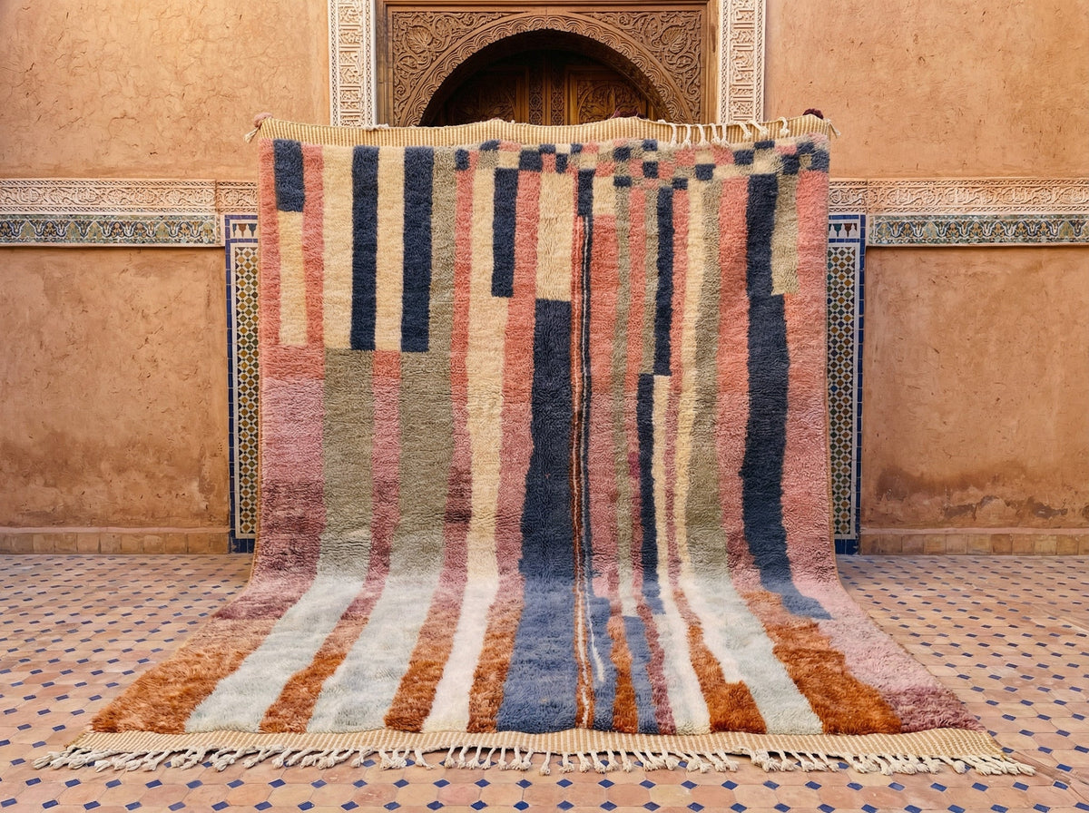 Multicolor Irregular Vertical Bands Custom Moroccan Rug - Africancreates