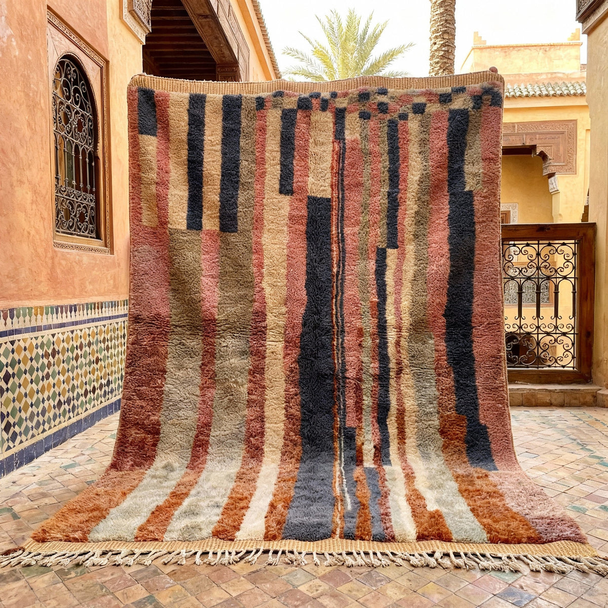 Multicolor Irregular Vertical Bands Custom Moroccan Rug - Africancreates