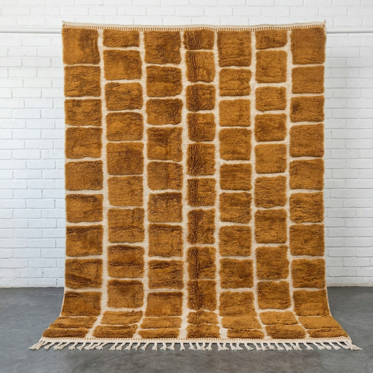 Mustard & Cream Irregular Brick Grid Custom Moroccan Rug - Africancreates