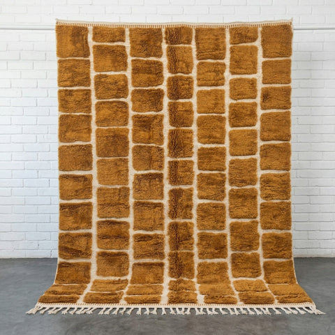 Mustard & Cream Irregular Brick Grid Custom Moroccan Rug - Africancreates
