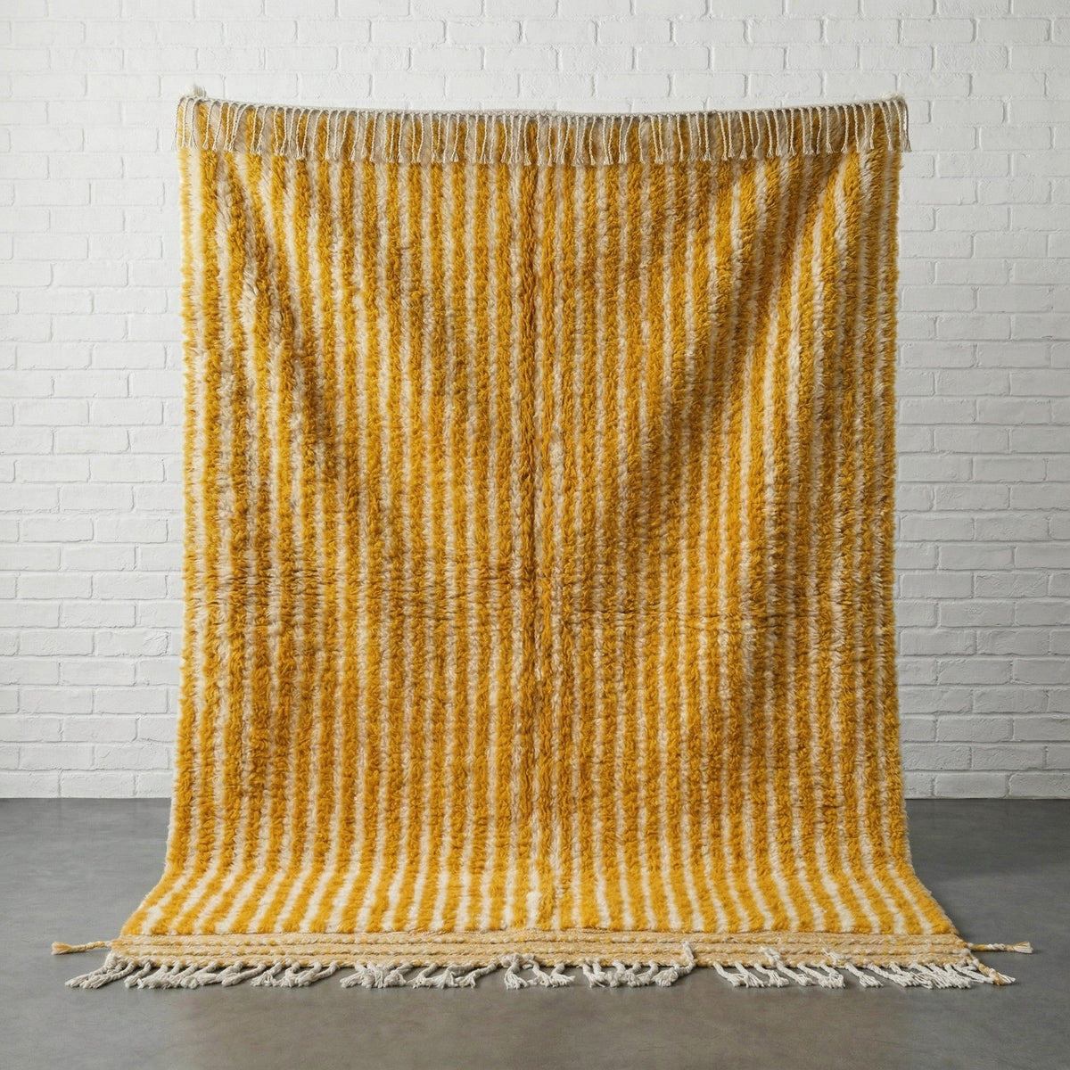 Mustard & Cream Narrow Vertical Stripes Custom Moroccan Rug - Africancreates