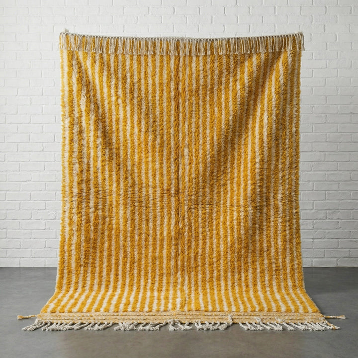 Mustard & Cream Narrow Vertical Stripes Custom Moroccan Rug - Africancreates