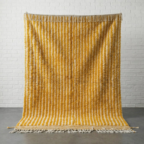 Mustard & Cream Narrow Vertical Stripes Custom Moroccan Rug - Africancreates