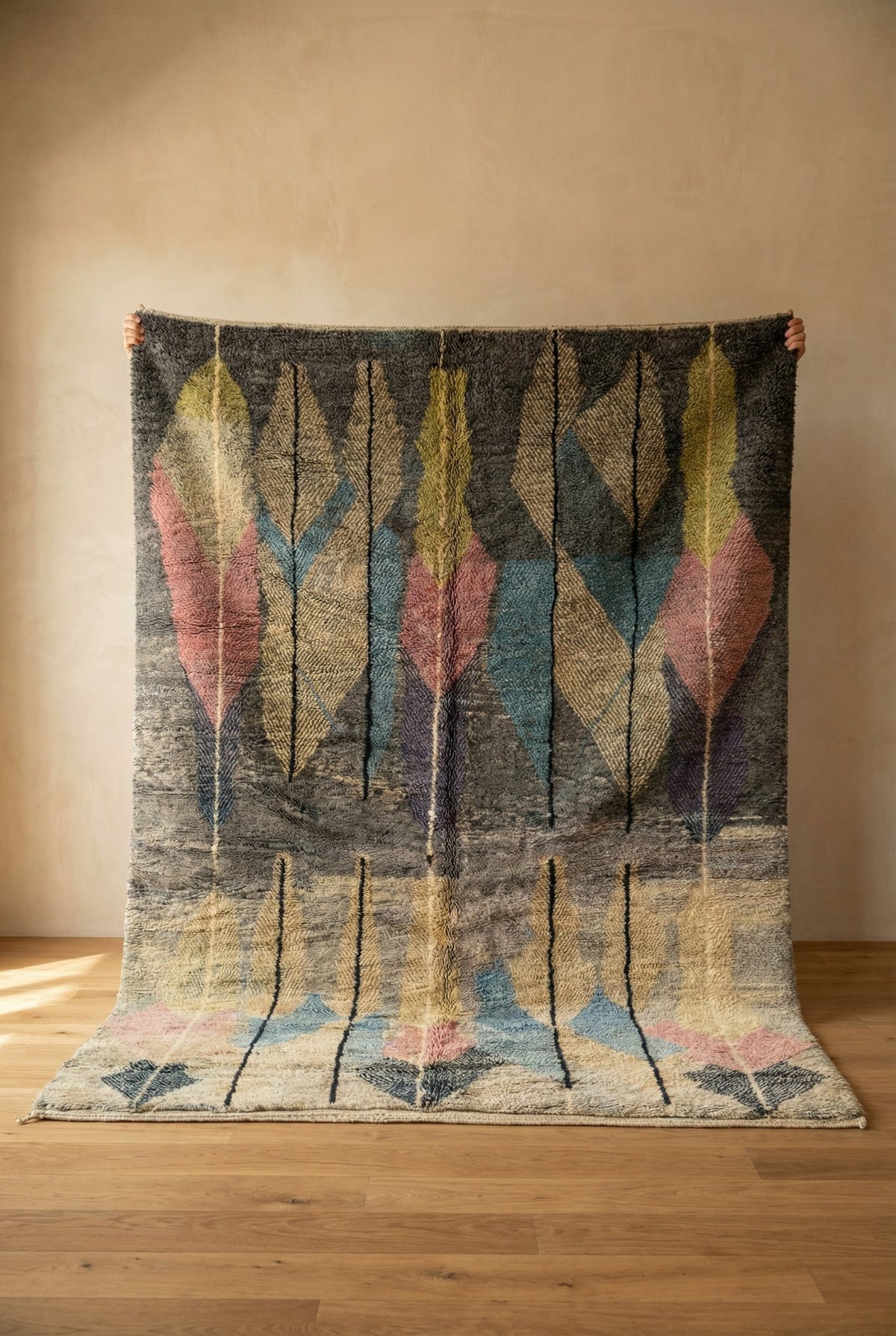 Muted Multicolor & Black Vertical Lines Custom Moroccan Rug - Africancreates