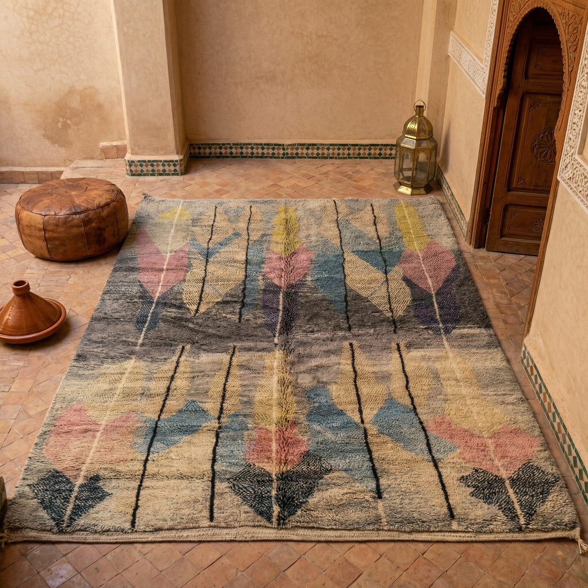 Muted Multicolor & Black Vertical Lines Custom Moroccan Rug - Africancreates