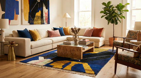 Navy, Black, Mustard & Pink Bold Abstract Custom Moroccan Rug - Africancreates