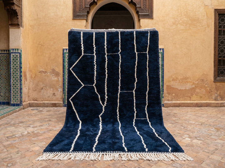 Navy & Cream Vertical Lines Left Zigzag Custom Moroccan Rug - Africancreates