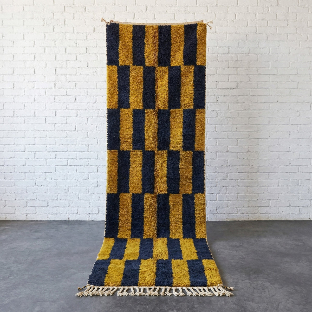 Navy & Mustard Offset Rectangle Runner Design Custom Moroccan Rug - Africancreates
