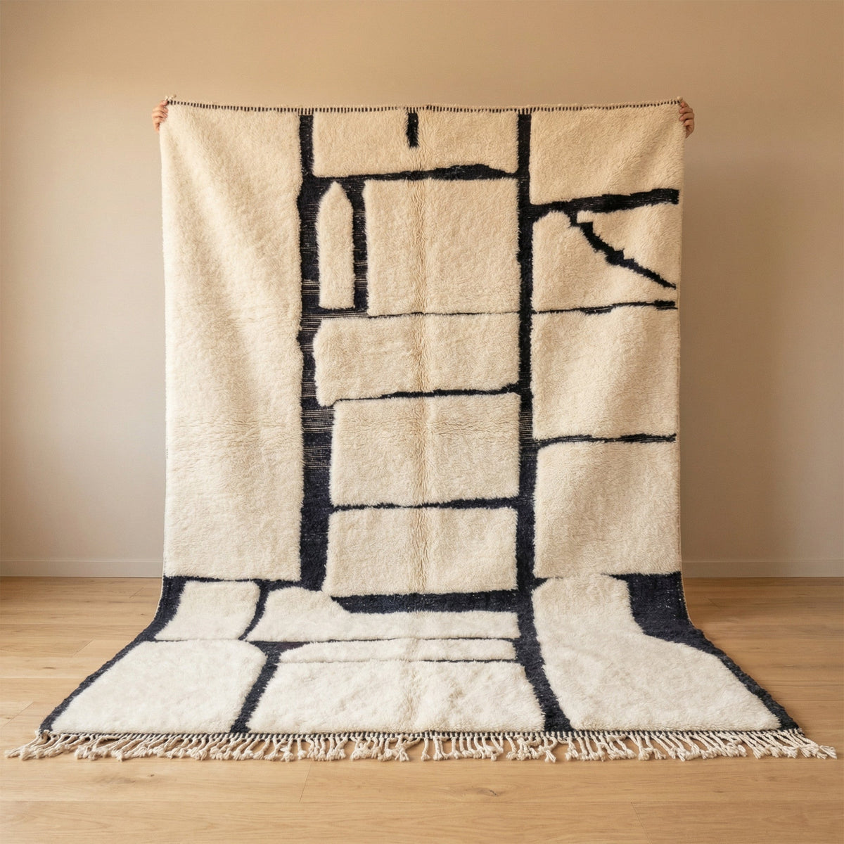 Off White & Navy Asymmetric Rectangular Grid Custom Moroccan Rug - Africancreates