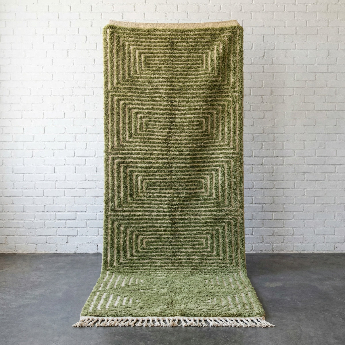 Olive Concentric Narrow Runner Design Custom Moroccan Rug - Africancreates