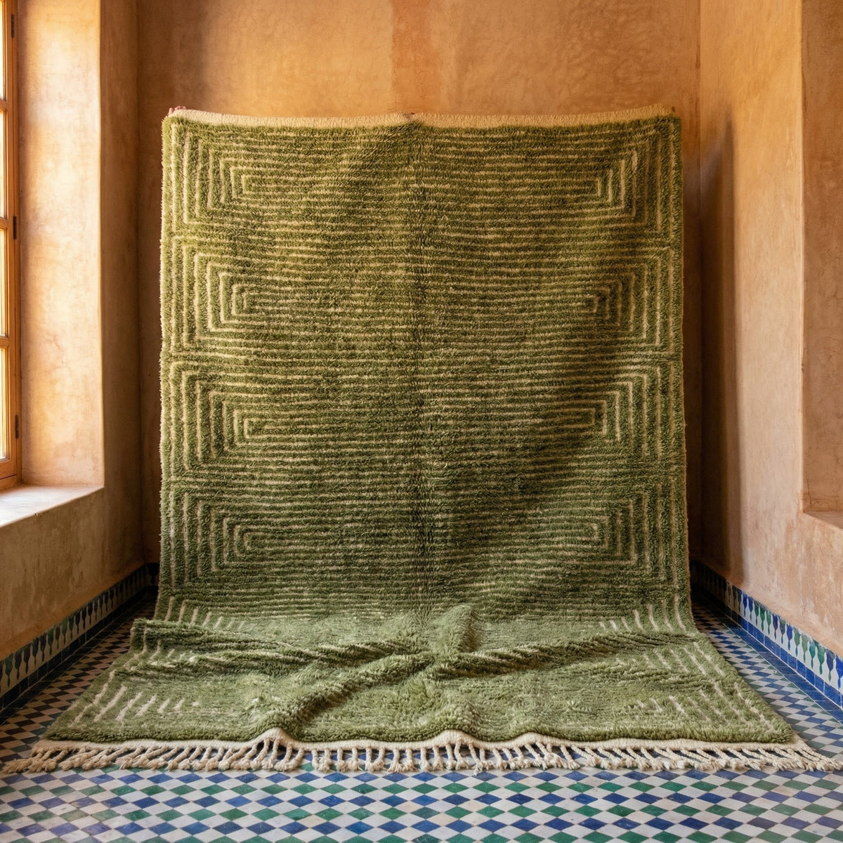 Olive Fine Concentric Quadrants Custom Mrirt Moroccan Rug - Africancreates