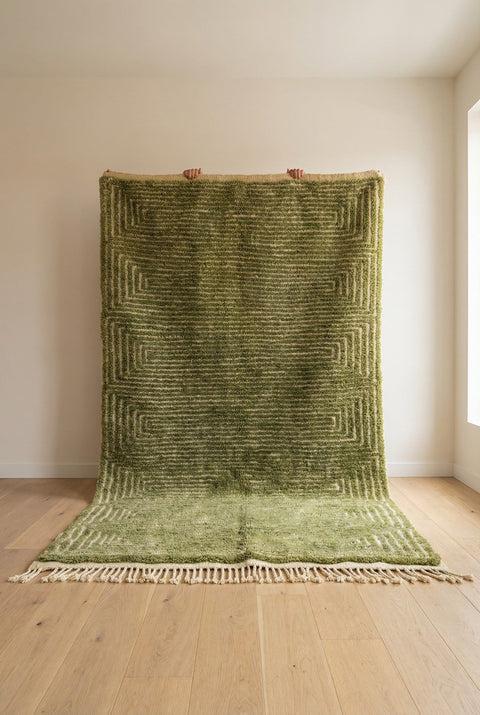 Olive Fine Concentric Quadrants Custom Mrirt Moroccan Rug - Africancreates
