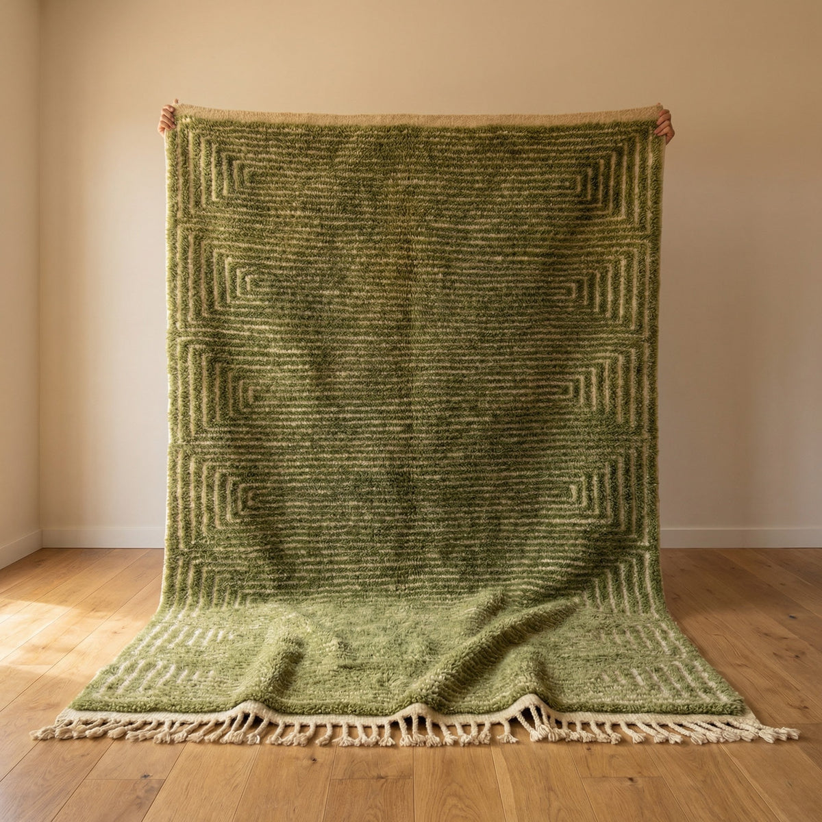 Olive Fine Concentric Quadrants Custom Mrirt Moroccan Rug - Africancreates